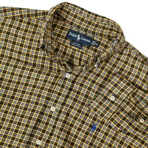 Ralph Lauren Mens Med Blaire Flannel Plaid‎ yellow blue 100% Cotton Long Sleeve